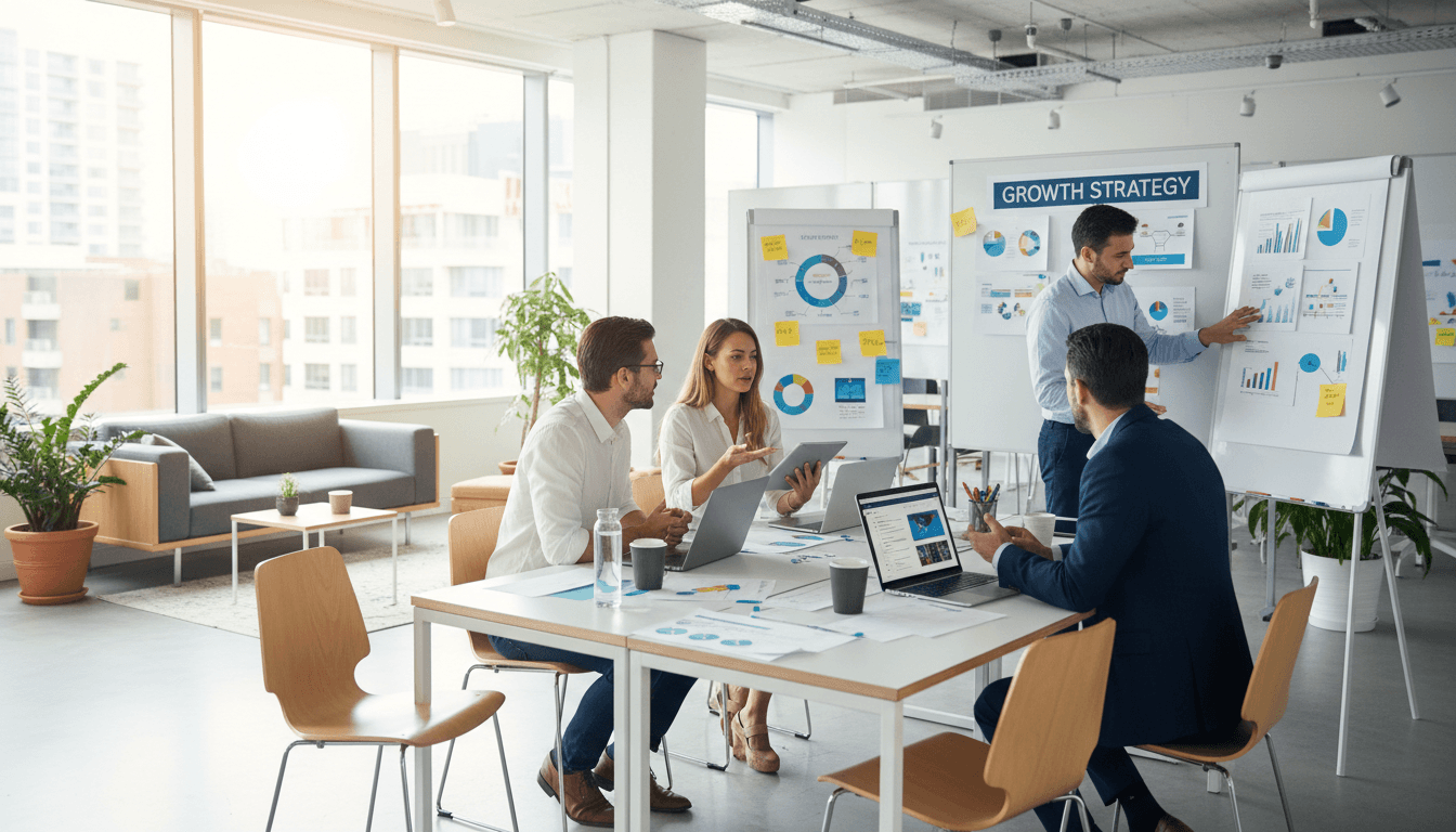 Startup team working together in a modern office